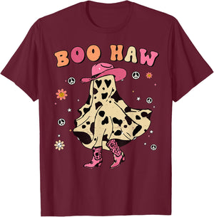 Girl Boo-Haw Cute Ghost Cowgirl Halloween Costume Toddler T-Shirt - T-Shirt | Maroon