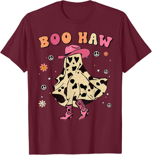 Girl Boo-Haw Cute Ghost Cowgirl Halloween Costume Toddler T-Shirt - T-Shirt | Maroon