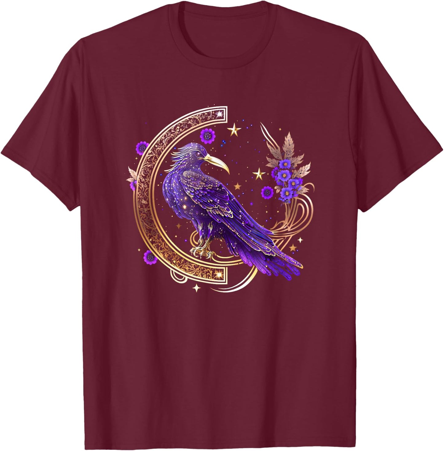 Mystical crow, raven birds, Nordic, Celtic, Wicca, Morrigan T-Shirt - T-Shirt | Maroon