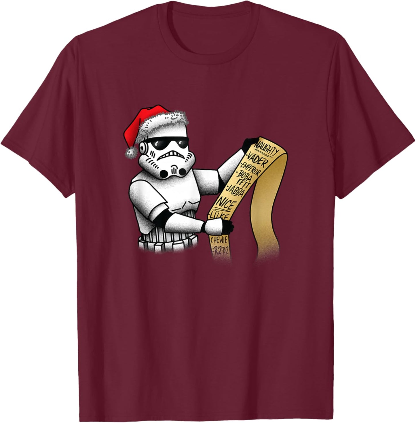 Star Wars Christmas Stormtrooper Naughty & Nice List T-Shirt - T-Shirt | Maroon