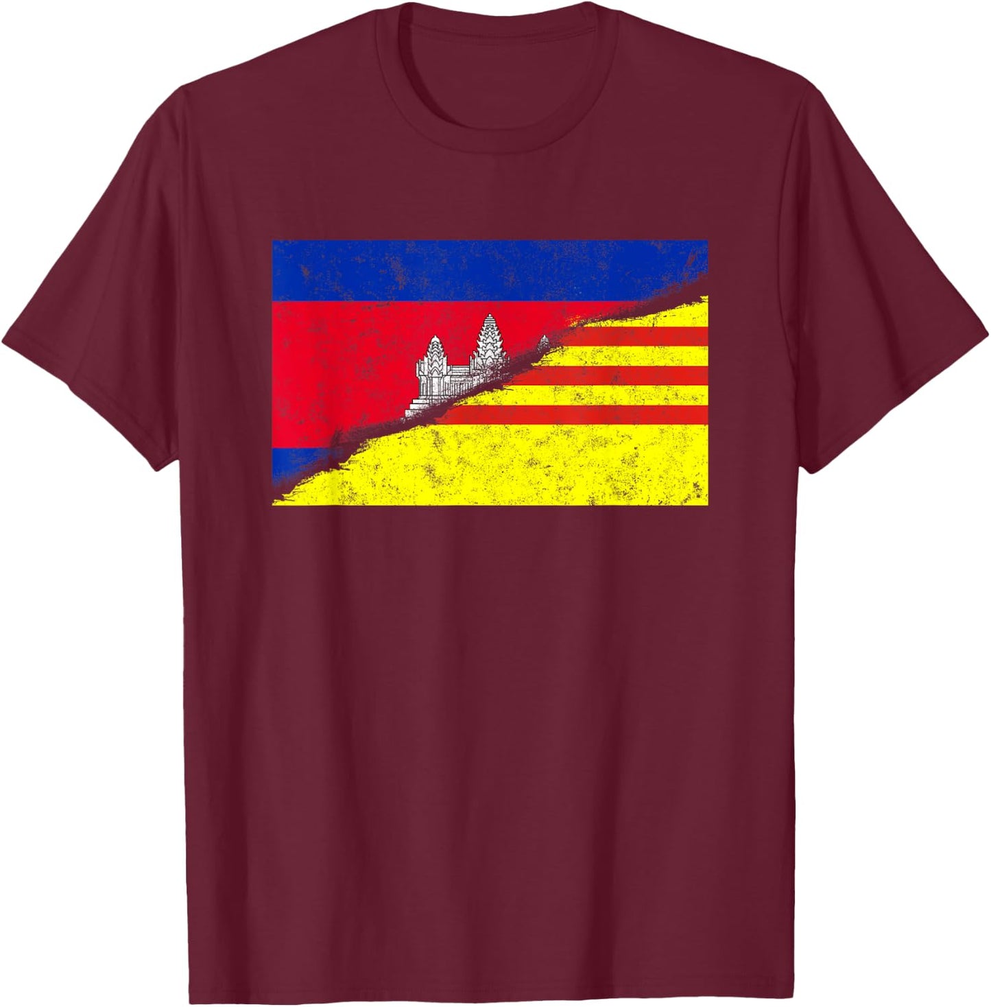 Cambodia Khmer Cambodian Vietnam Vietnamese Mixed DNA Flag T-Shirt - T-Shirt | Maroon
