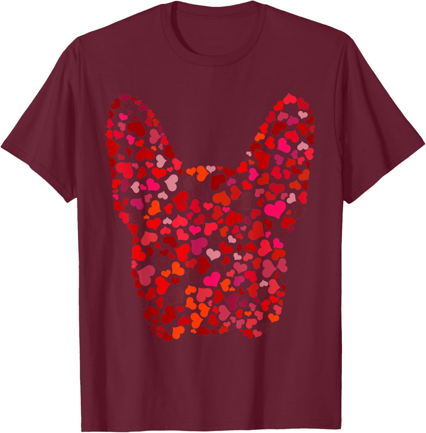 Red Hearts French Bulldog Valentines Day Dog Frenchie Mom T-Shirt - T-Shirt | Maroon