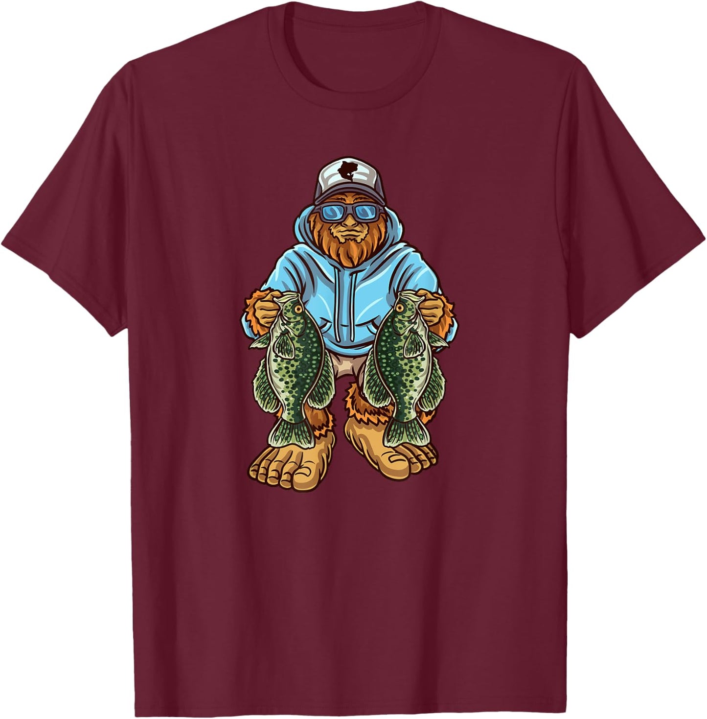 Crappie Fishing Bigfoot Panfishing Fishermen T-Shirt - T-Shirt | Maroon