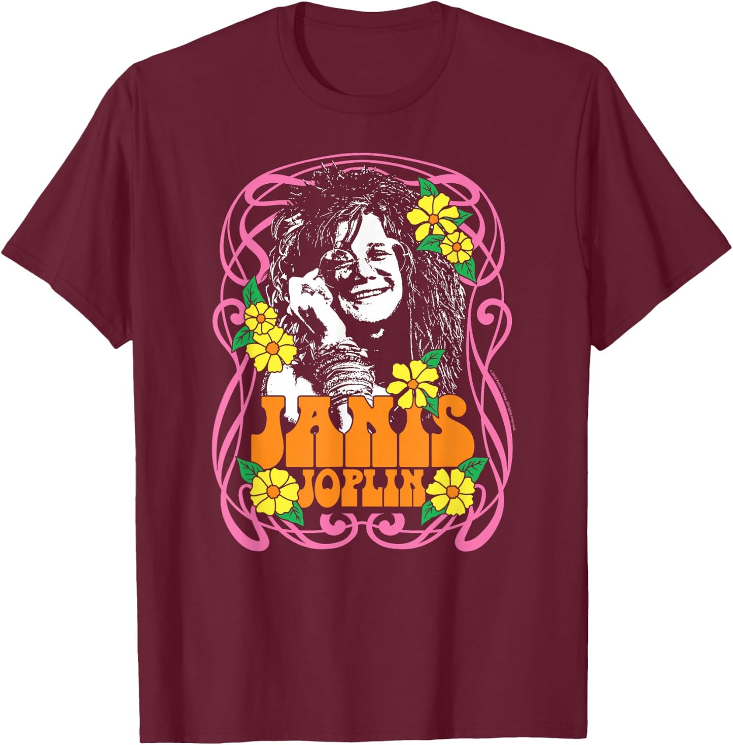 Janis Joplin - Flowers T-Shirt - T-Shirt | Maroon