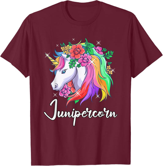 Cute Junipercorn Personalized Name Unicorn Juniper T-Shirt - T-Shirt | Maroon