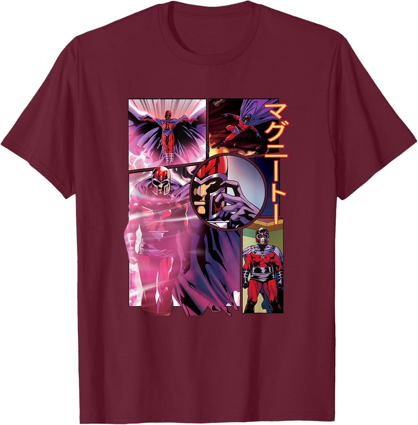 Marvel X-Men Manga Style Magneto Comic Book Panels Kanji T-Shirt - T-Shirt | Maroon