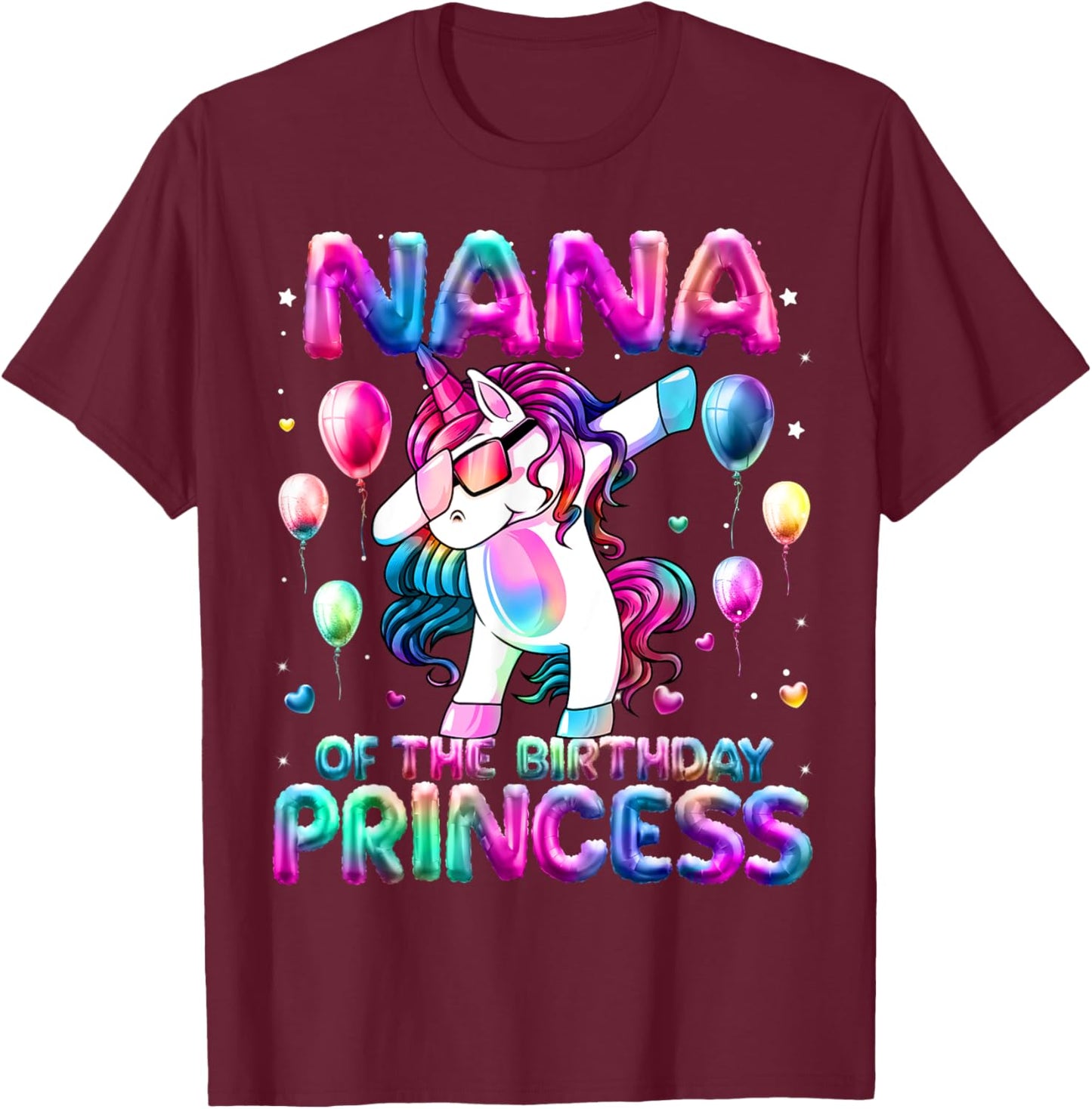 Grandma of the Birthday Princess Girl Dabbing Unicorn Nana T-Shirt - T-Shirt | Maroon