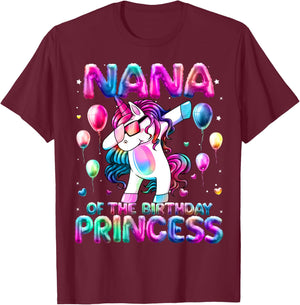 Grandma of the Birthday Princess Girl Dabbing Unicorn Nana T-Shirt - T-Shirt | Maroon