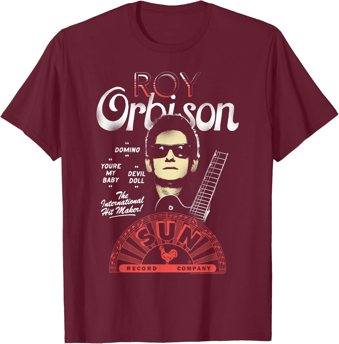 Sun Records X Roy Orbison International Hit Maker T-Shirt - T-Shirt | Maroon