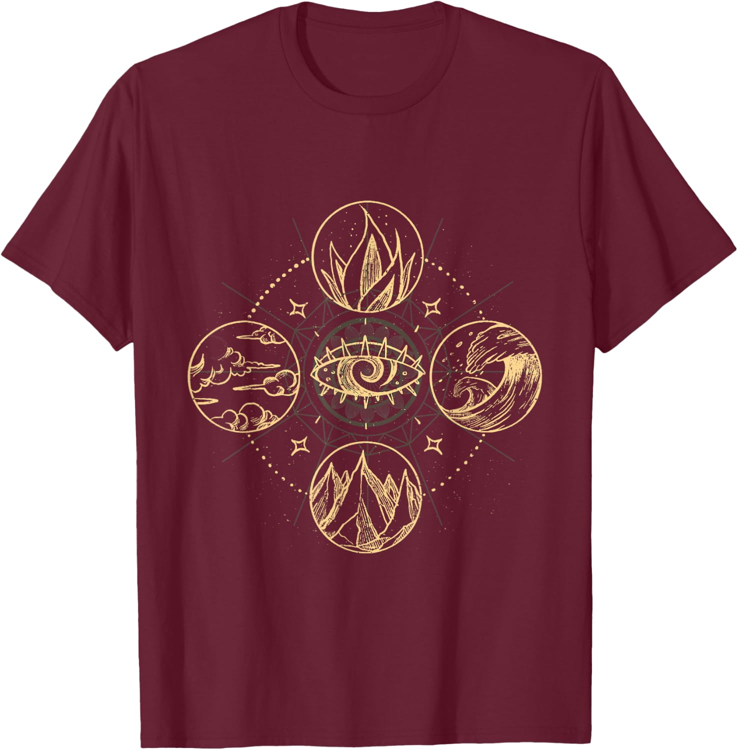 Four natural elements wind, fire, water and earth T-Shirt - T-Shirt | Maroon