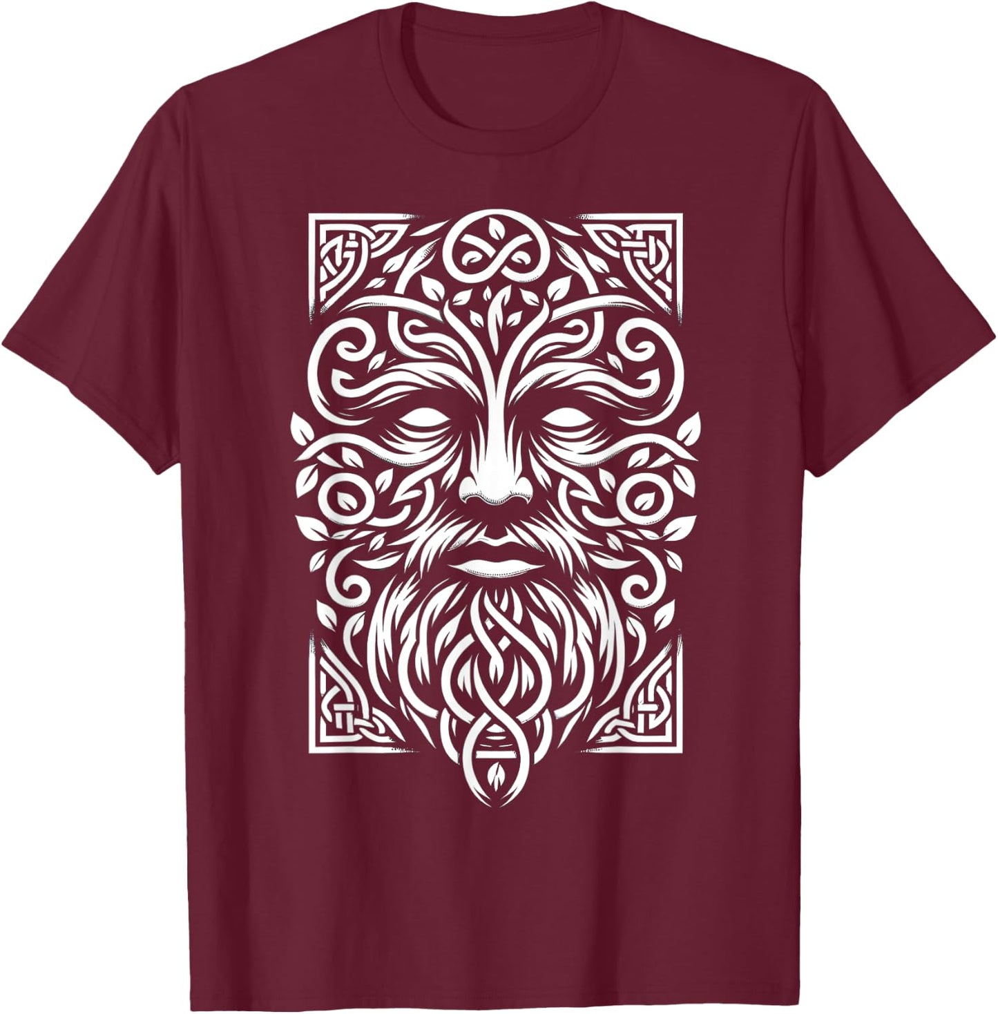 Jack Of The Woods Traditional Pagan Celtic Greenman T-Shirt - T-Shirt | Maroon