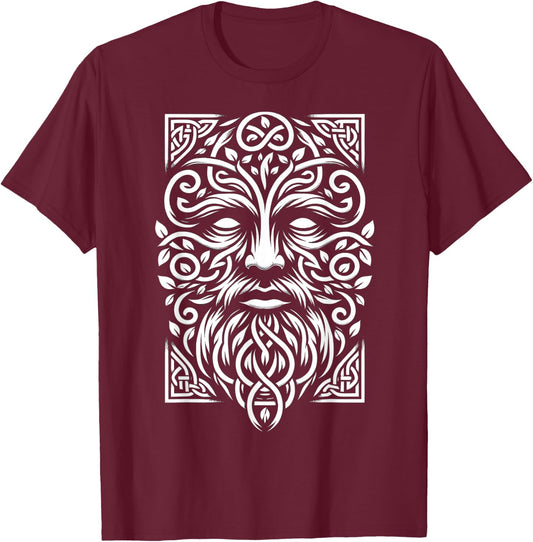 Jack Of The Woods Traditional Pagan Celtic Greenman T-Shirt - T-Shirt | Maroon