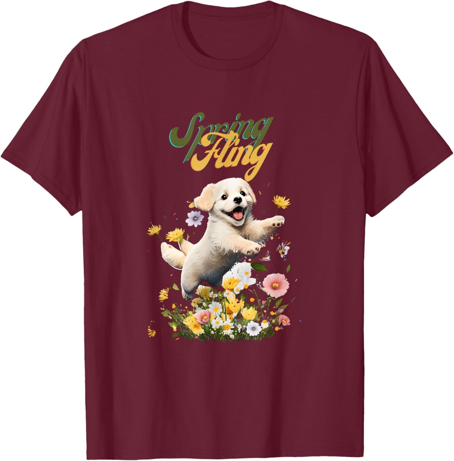 Playful Puppy Spring Fling T-Shirt - T-Shirt | Maroon