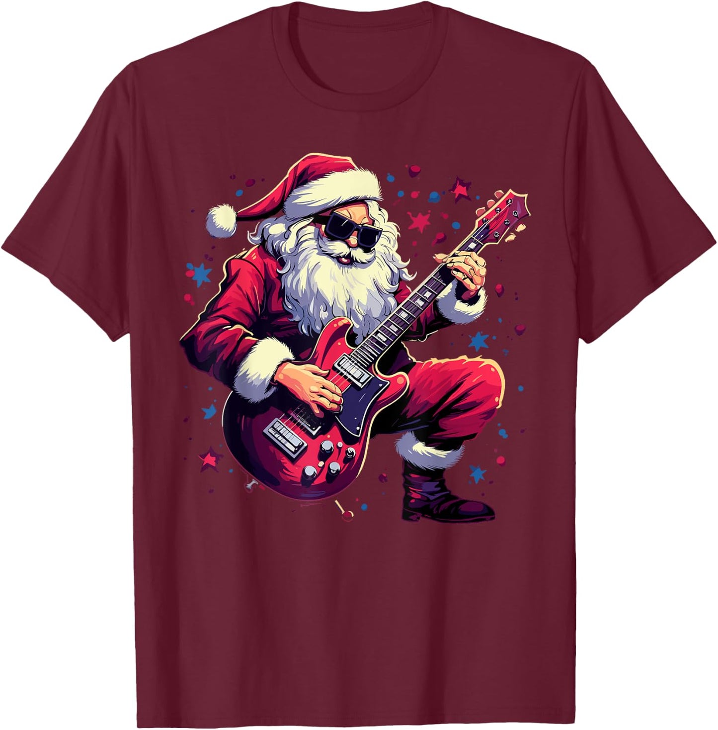Rock & Roll Christmas Music Santa Claus Guitar Player T-Shirt - T-Shirt | Maroon
