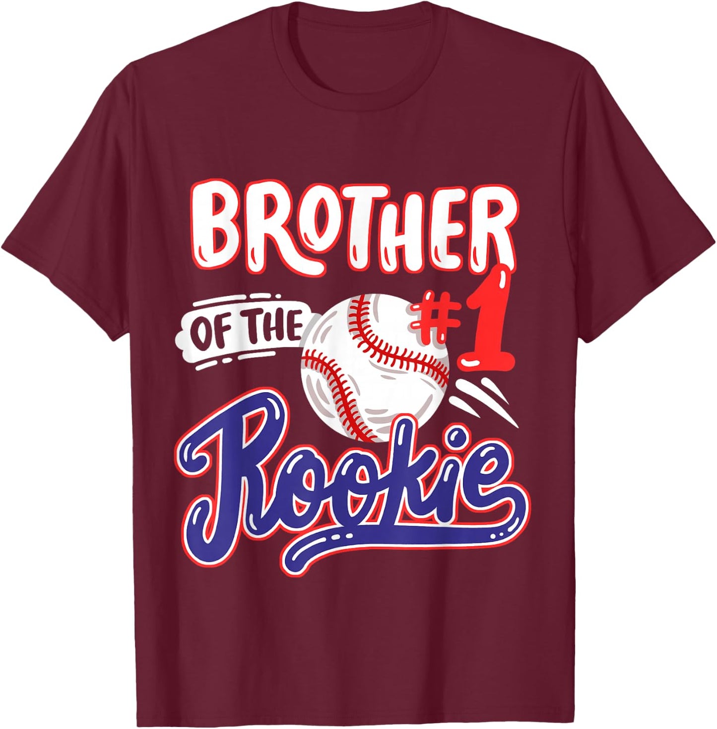 Brother of Rookie 1st Baseball Birthday Party Theme Matching T-Shirt - T-Shirt | Maroon