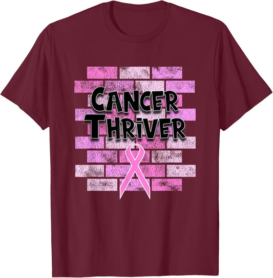 Breast Cancer Awareness Thriver Survivor Pink Ribbon T-Shirt - T-Shirt | Maroon