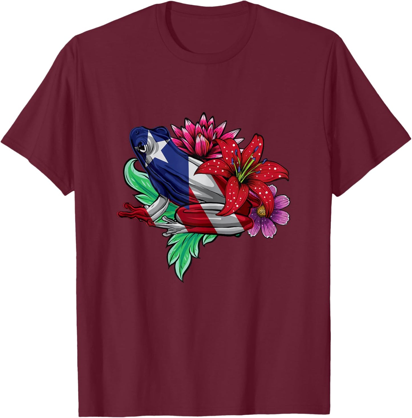 Puerto Rico Coqui Frog Taino Boricua Flag Kids Girls Flower T-Shirt - T-Shirt | Maroon