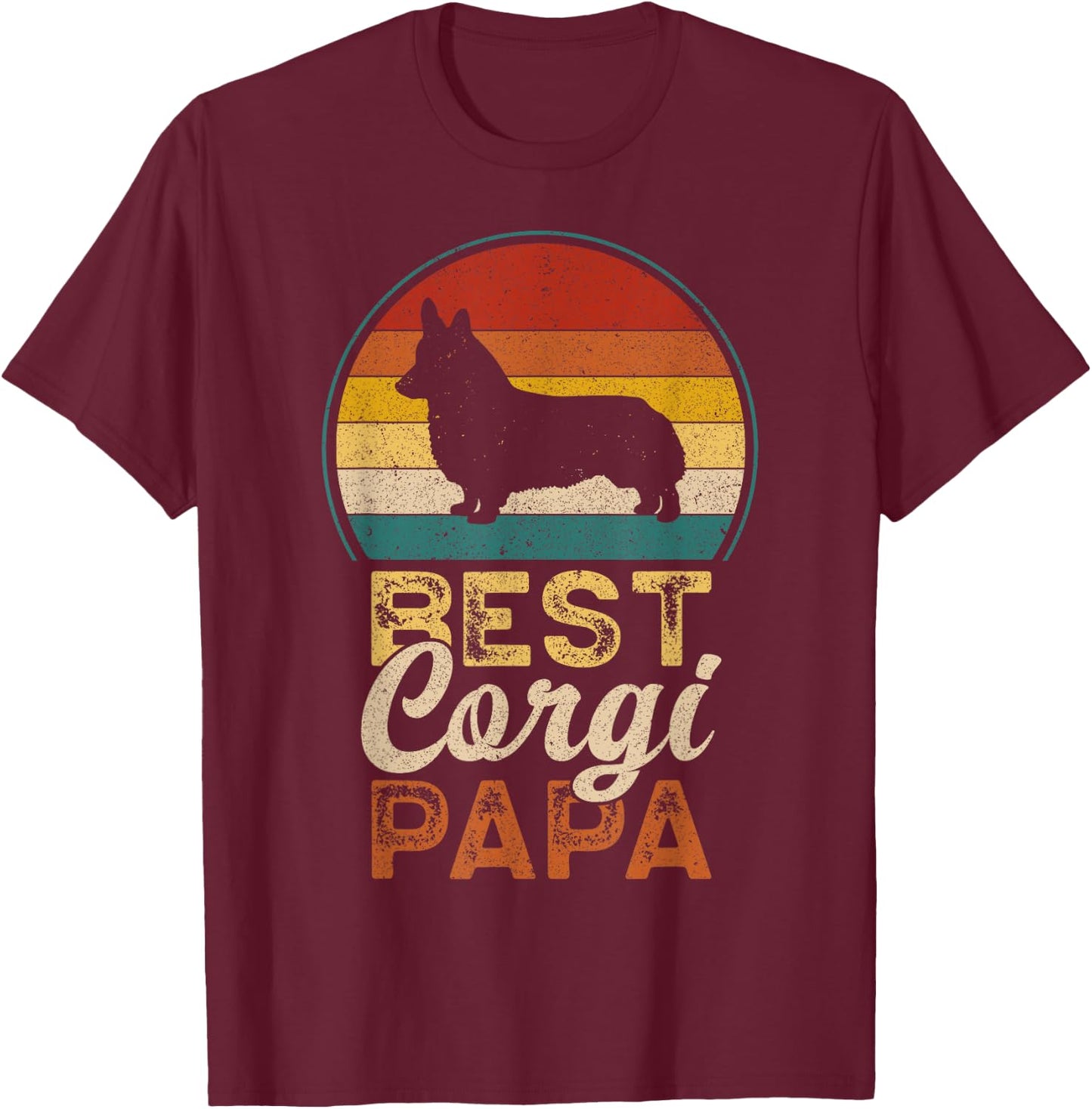Best Corgi Papa, Father's Day, Dad, Welsh Corgi Grandpa T-Shirt - T-Shirt | Maroon