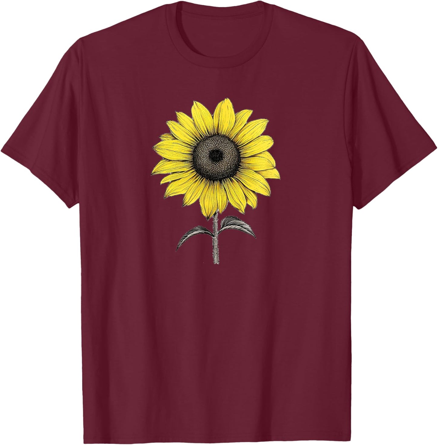 Sunflower, Minimal, Color, Love, Funny, Flower, Fashion T-Shirt - T-Shirt | Maroon