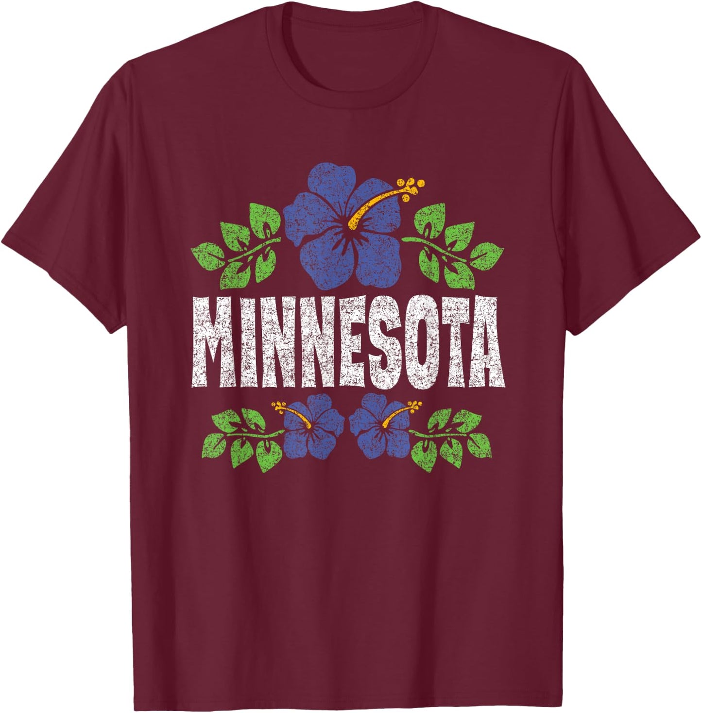 Minnesota Flowers Distressed Color Print T-Shirt - T-Shirt | Maroon
