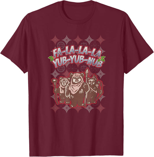 Star Wars Christmas Ewoks Fa La La Holiday Sweater T-Shirt - T-Shirt | Maroon
