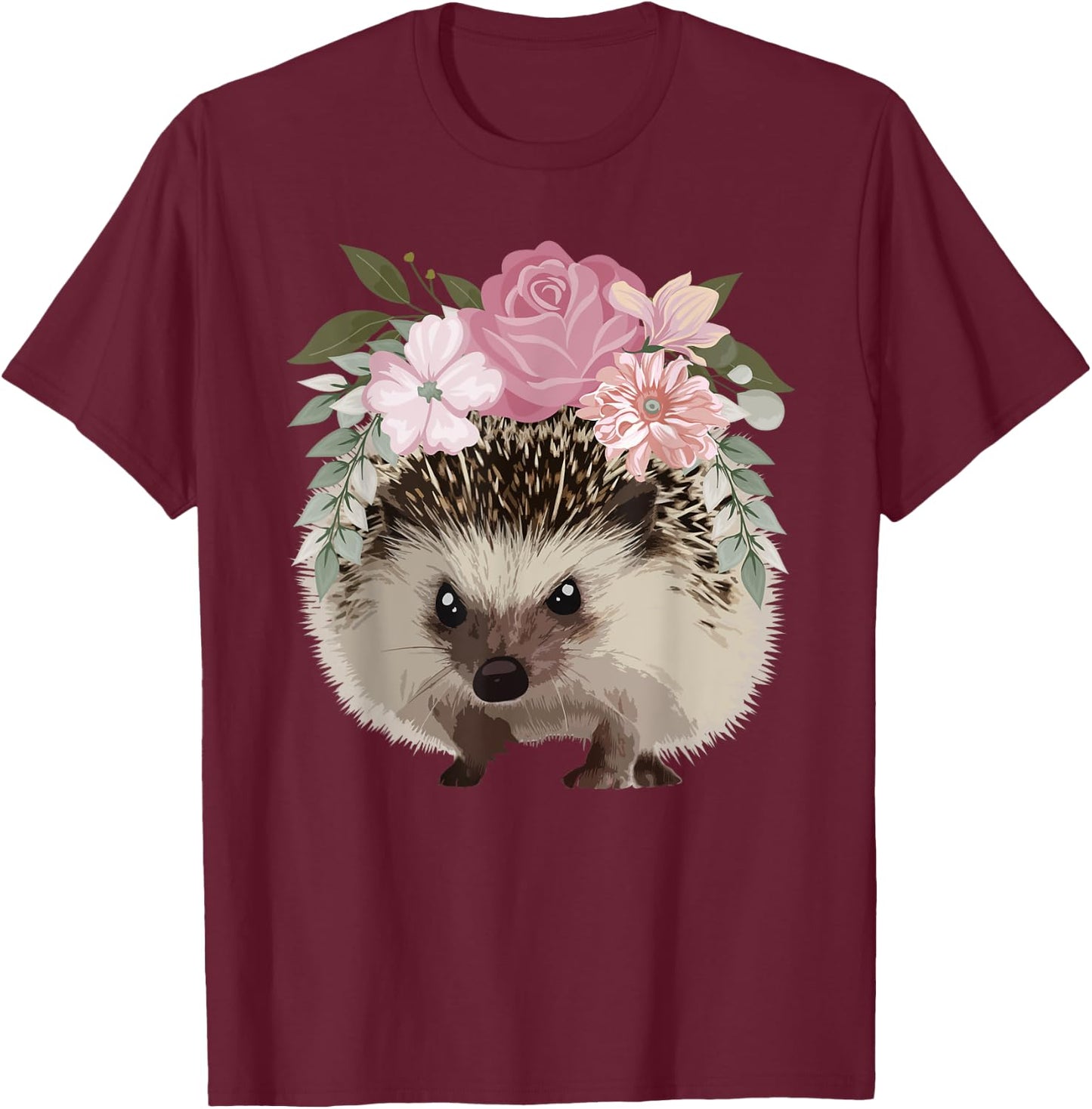Cute Hedgehog Mom Flower Hedge Hog Lovers Floral T-Shirt - T-Shirt | Maroon