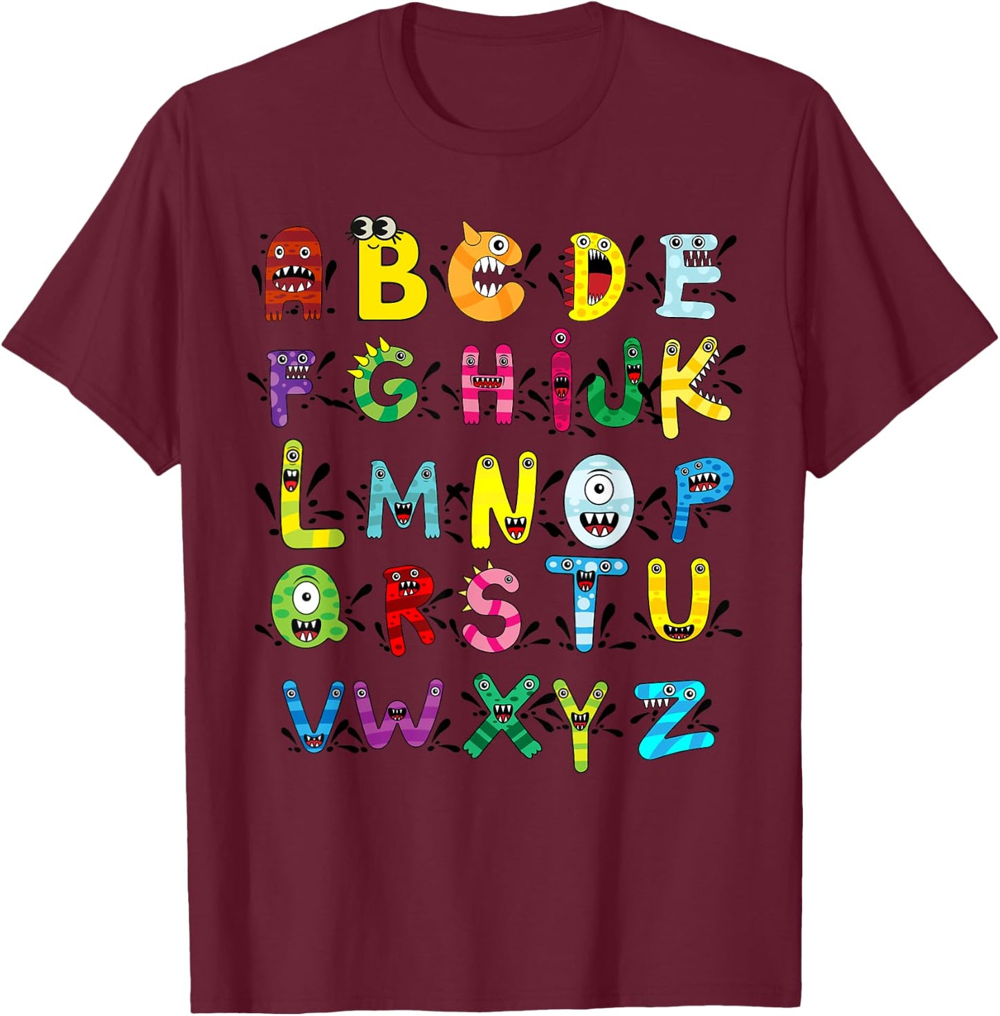 ABC Cute Monster Alphabet Halloween Teacher Costume Kids T-Shirt - T-Shirt | Maroon