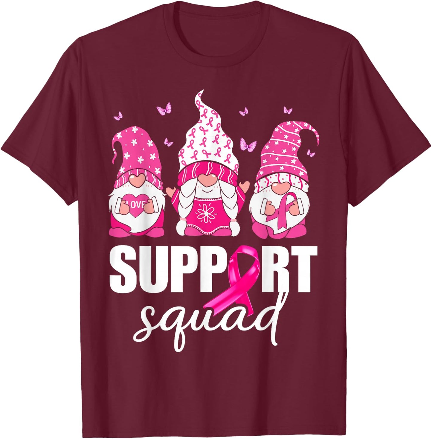 Breast Cancer Awareness Shirt Gnomes Support Squad T-Shirt - T-Shirt | Maroon