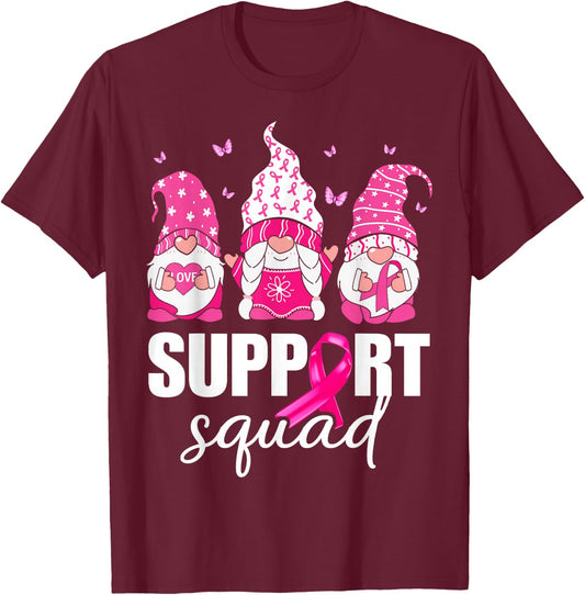 Breast Cancer Awareness Shirt Gnomes Support Squad T-Shirt - T-Shirt | Maroon