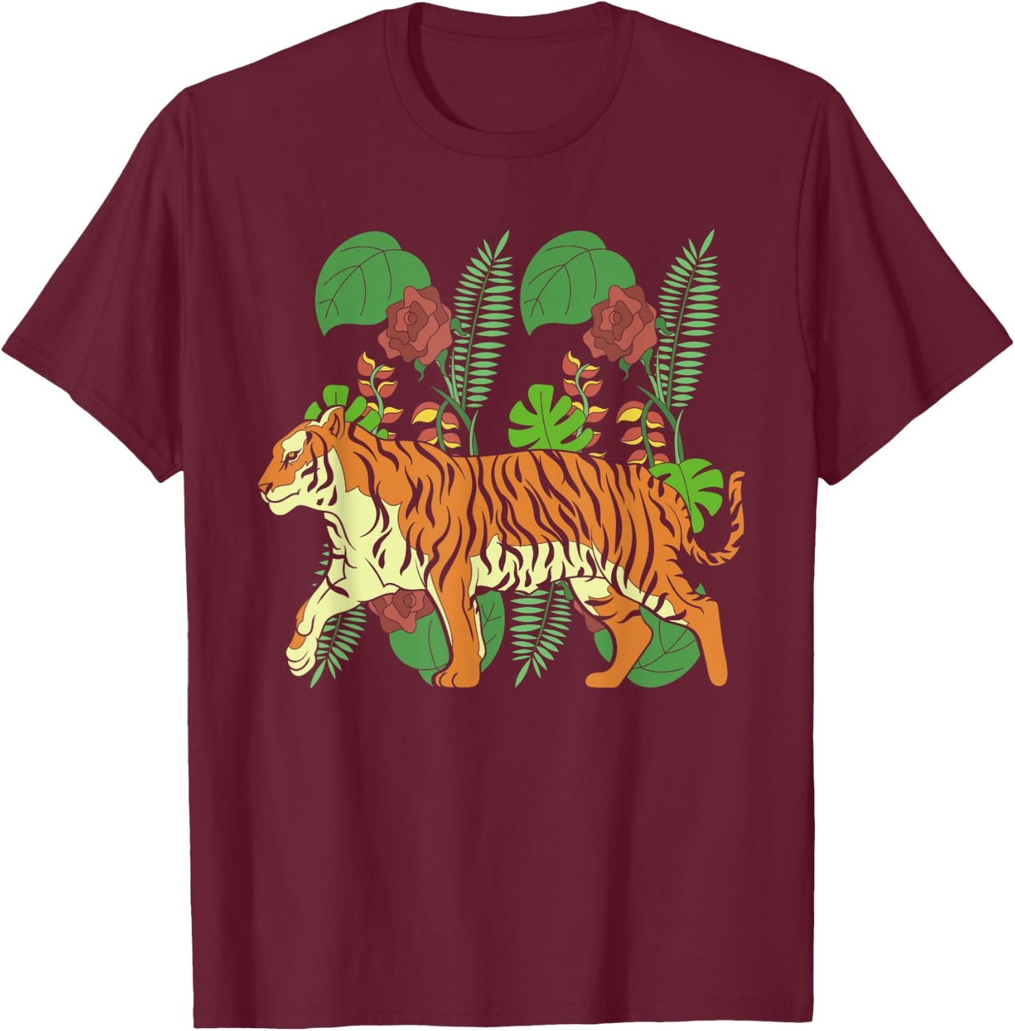 Tropical Jungle Animal Predator Wild Cat Asian Tiger Women Kids T-Shirt - T-Shirt | Maroon