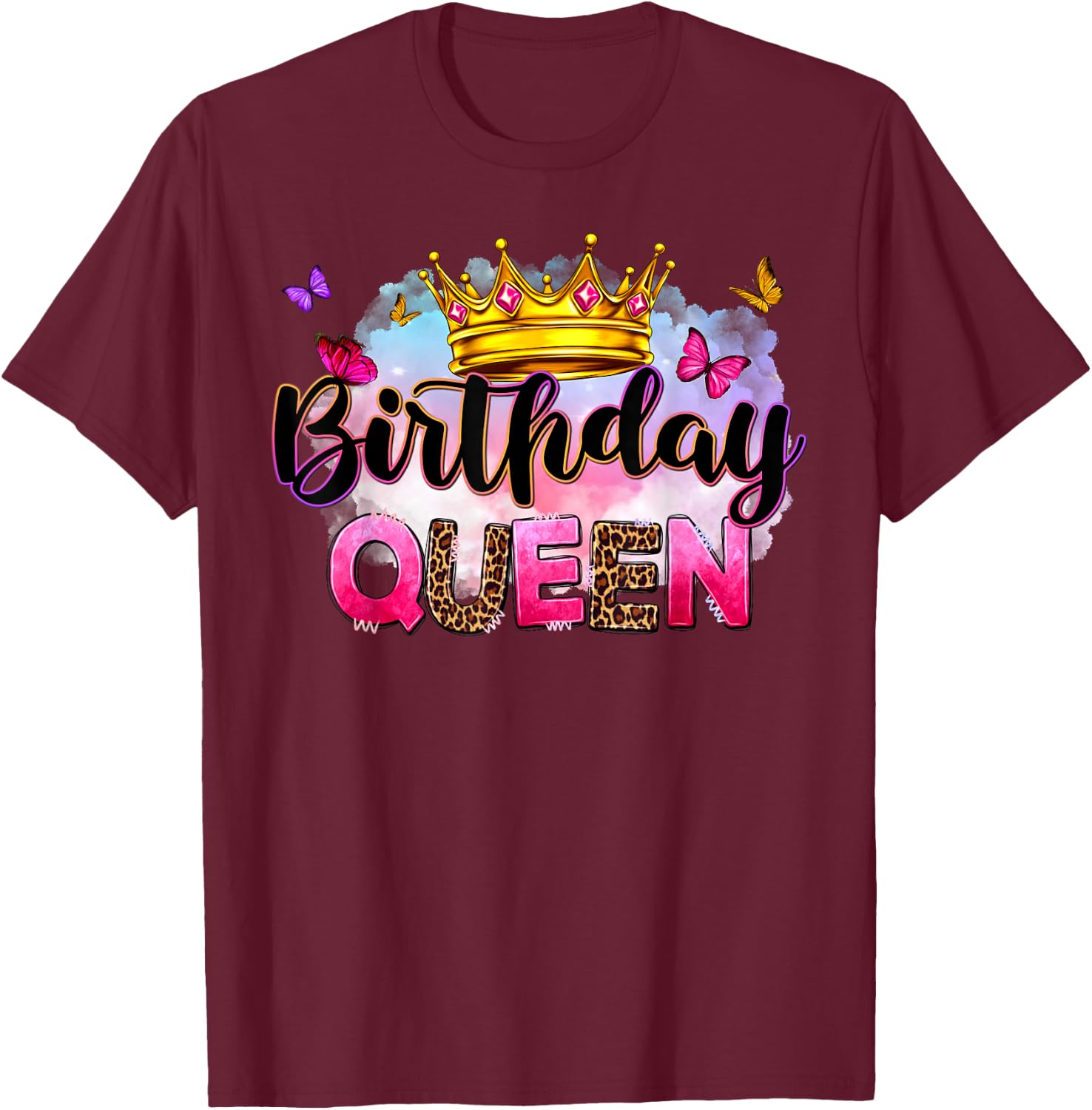 Birthday Queen It's My Birthday Leopard Girls Women Matching T-Shirt - T-Shirt | Maroon