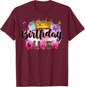 Birthday Queen It's My Birthday Leopard Girls Women Matching T-Shirt - T-Shirt | Maroon