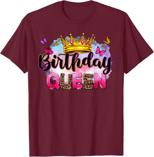 Birthday Queen It's My Birthday Leopard Girls Women Matching T-Shirt - T-Shirt | Maroon