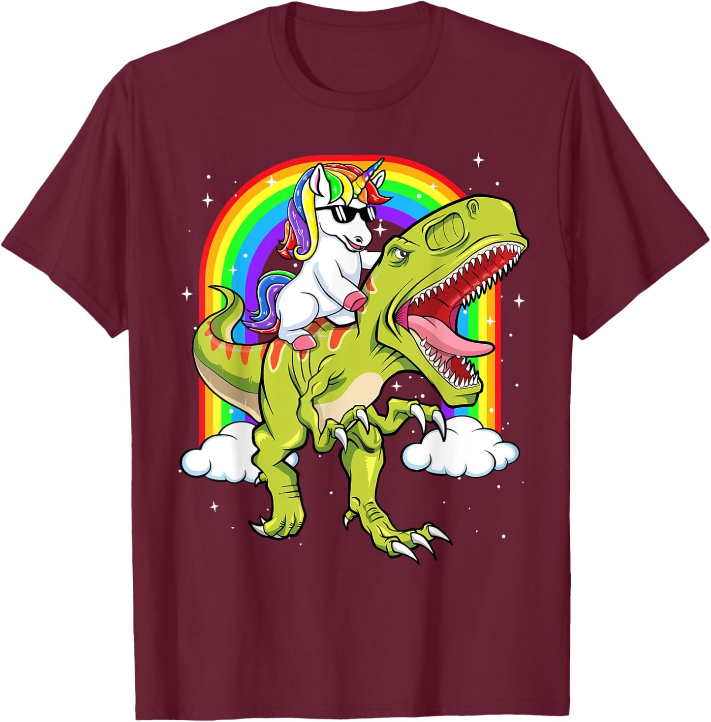 Rainbow Unicorn Riding T rex - Dinosaur Boys Girls Men Women T-Shirt - T-Shirt | Maroon