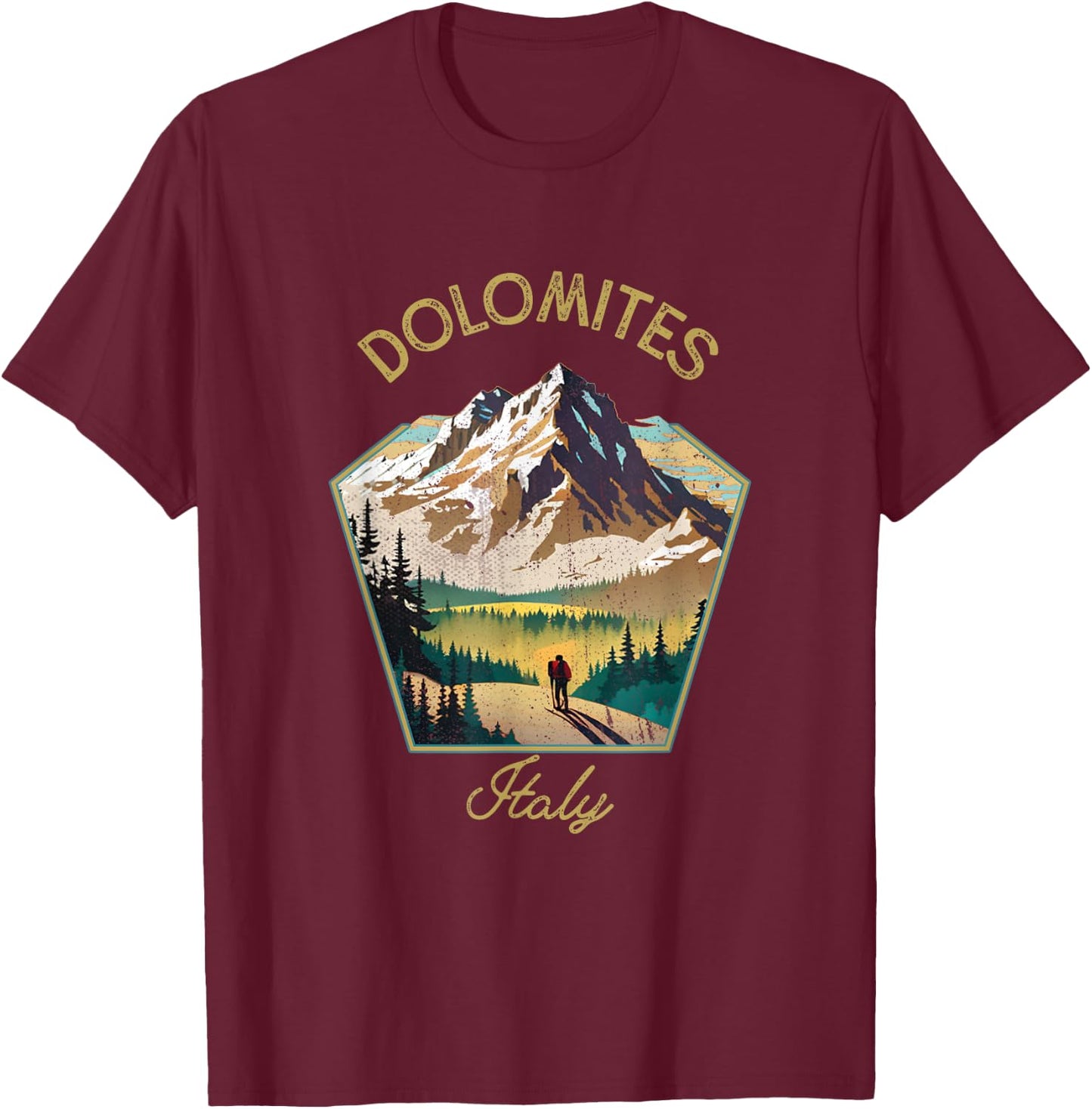 Dolomites Retro Clothing - Dolomites Souvenir T-Shirt - T-Shirt | Maroon