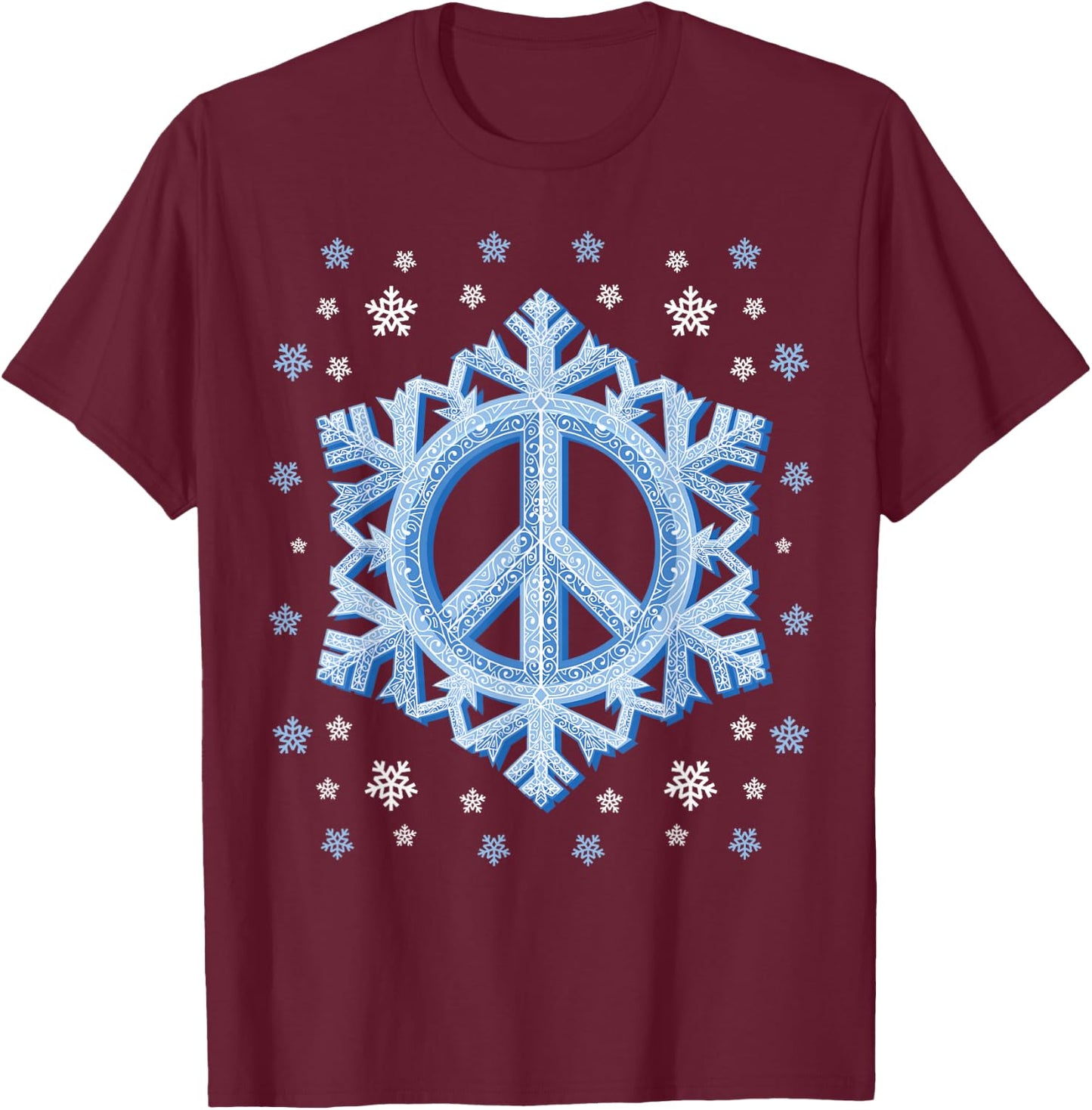 Peace Sign Snowflakes Winter Christmas Retro 70s 80s Hippie T-Shirt - T-Shirt | Maroon
