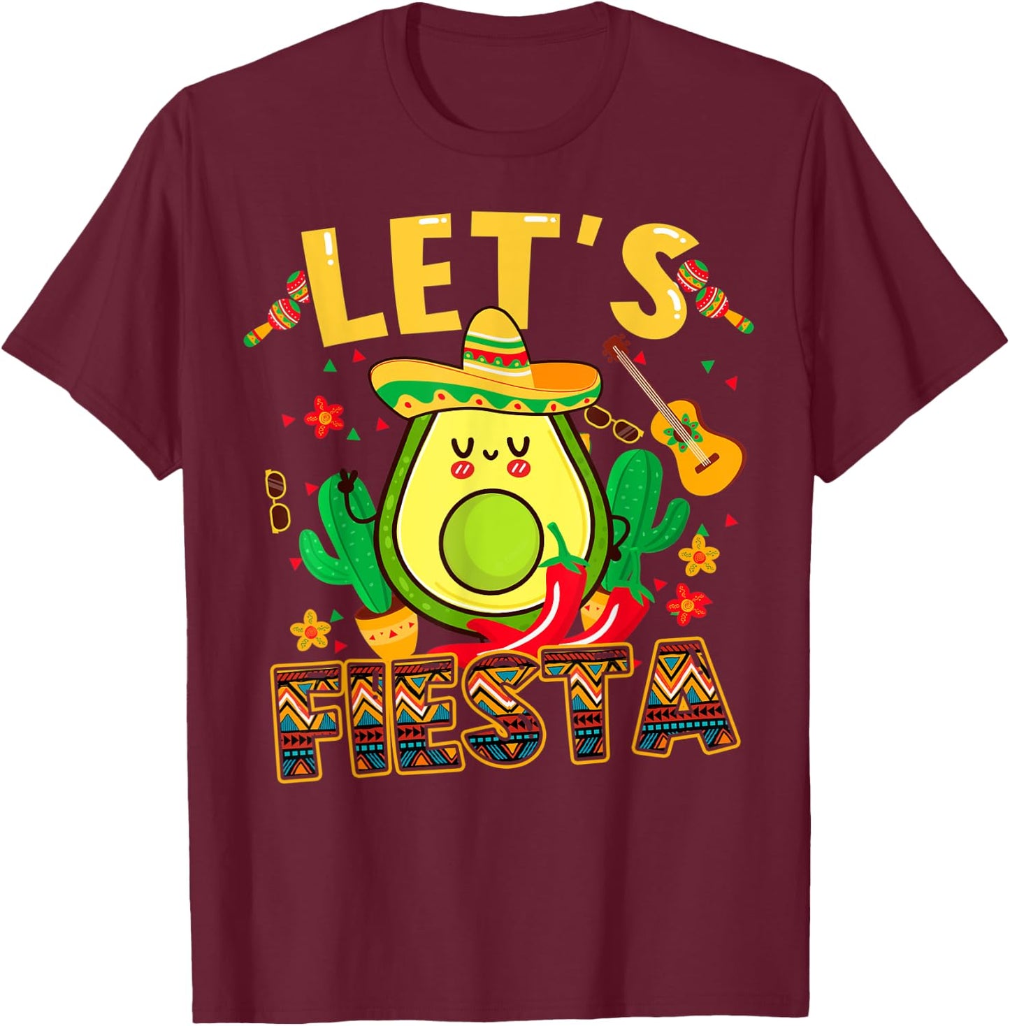 Funny Cinco De Mayo Lets Fiesta Avocado Kids Toddler Women T-Shirt - T-Shirt | Maroon