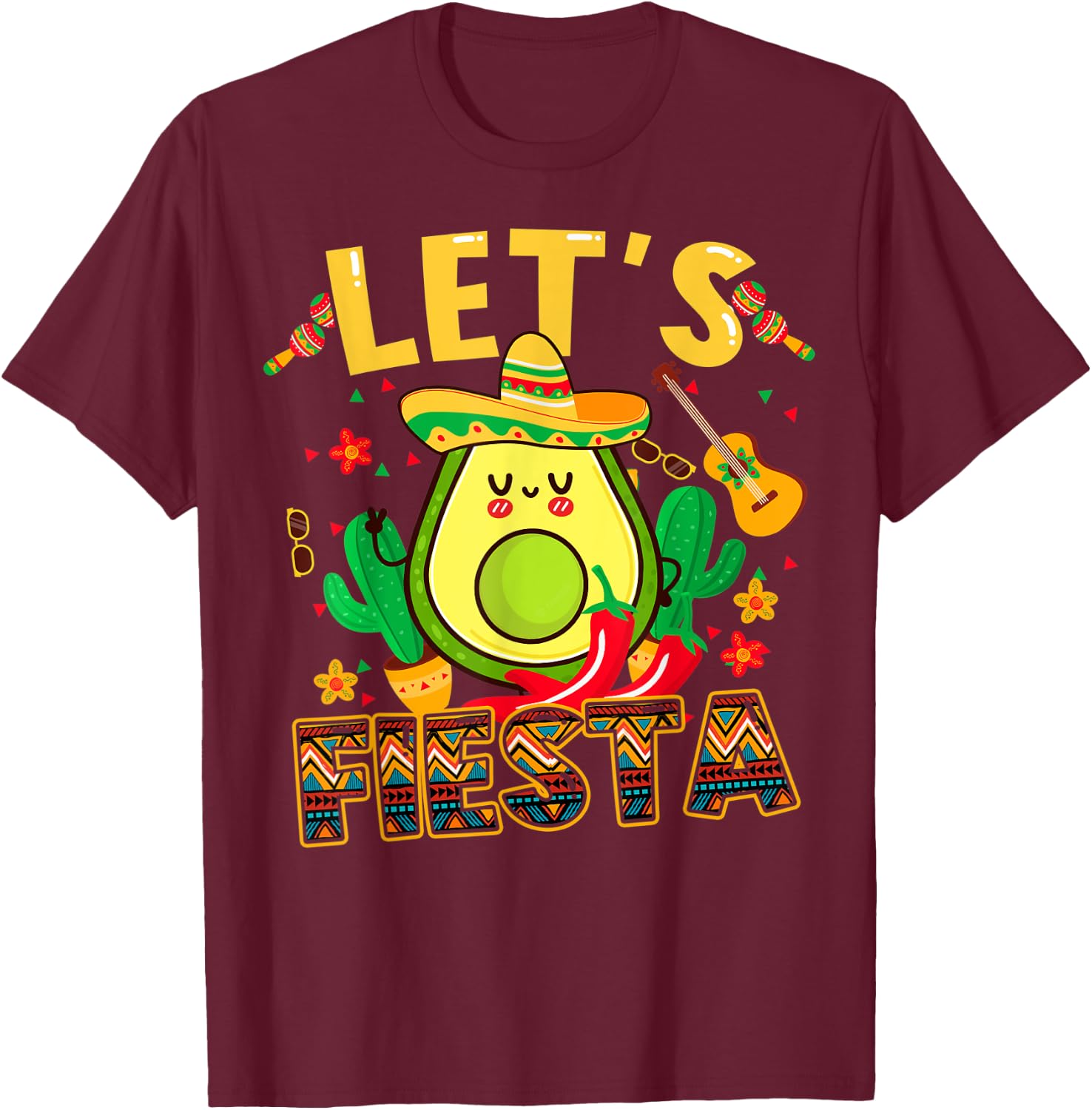Funny Cinco De Mayo Lets Fiesta Avocado Kids Toddler Women T-Shirt - T-Shirt | Maroon