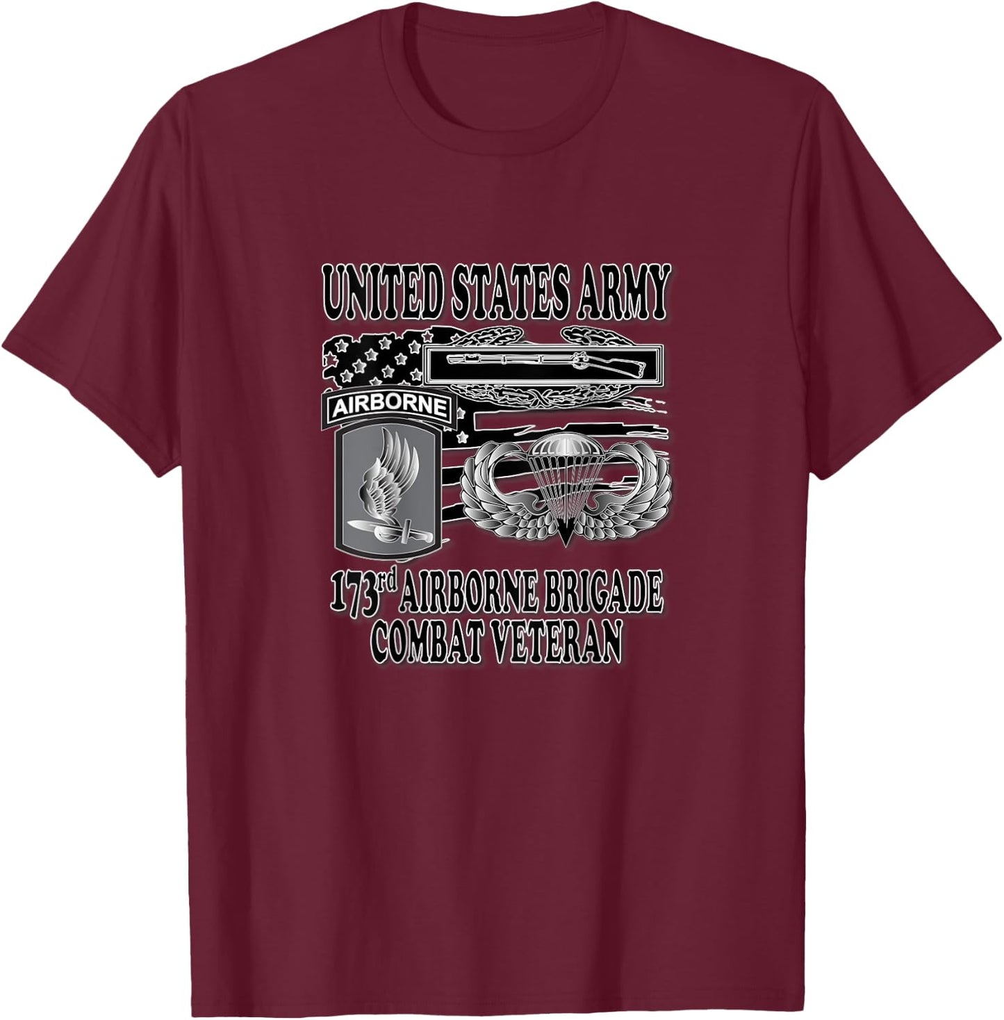 173rd Airborne Brigade- Combat Veteran (Back Design) T-Shirt - T-Shirt | Maroon