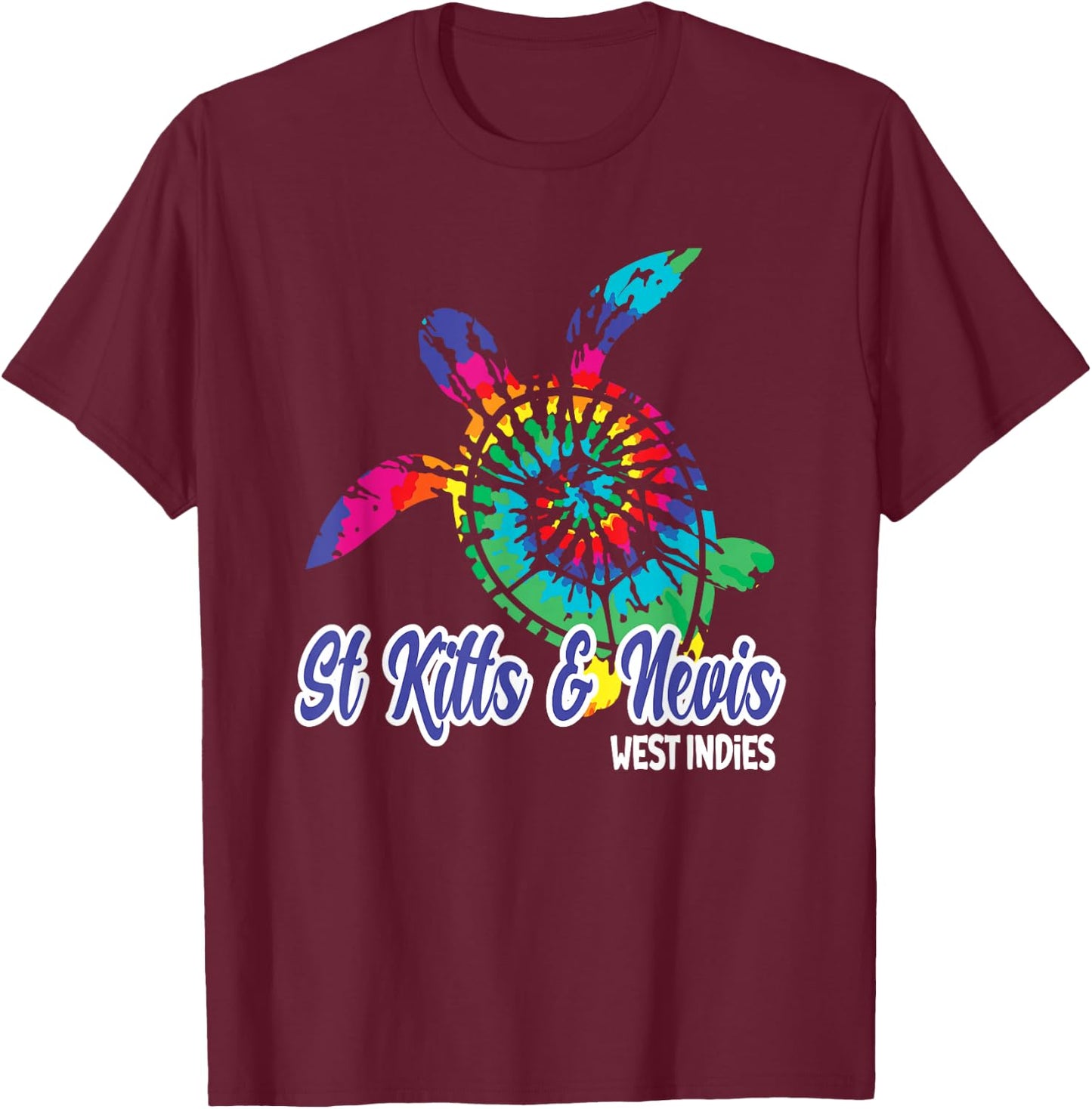 St Kitts and Nevis Souvenirs Tie Dye Save Sea Turtle T-Shirt - T-Shirt | Maroon