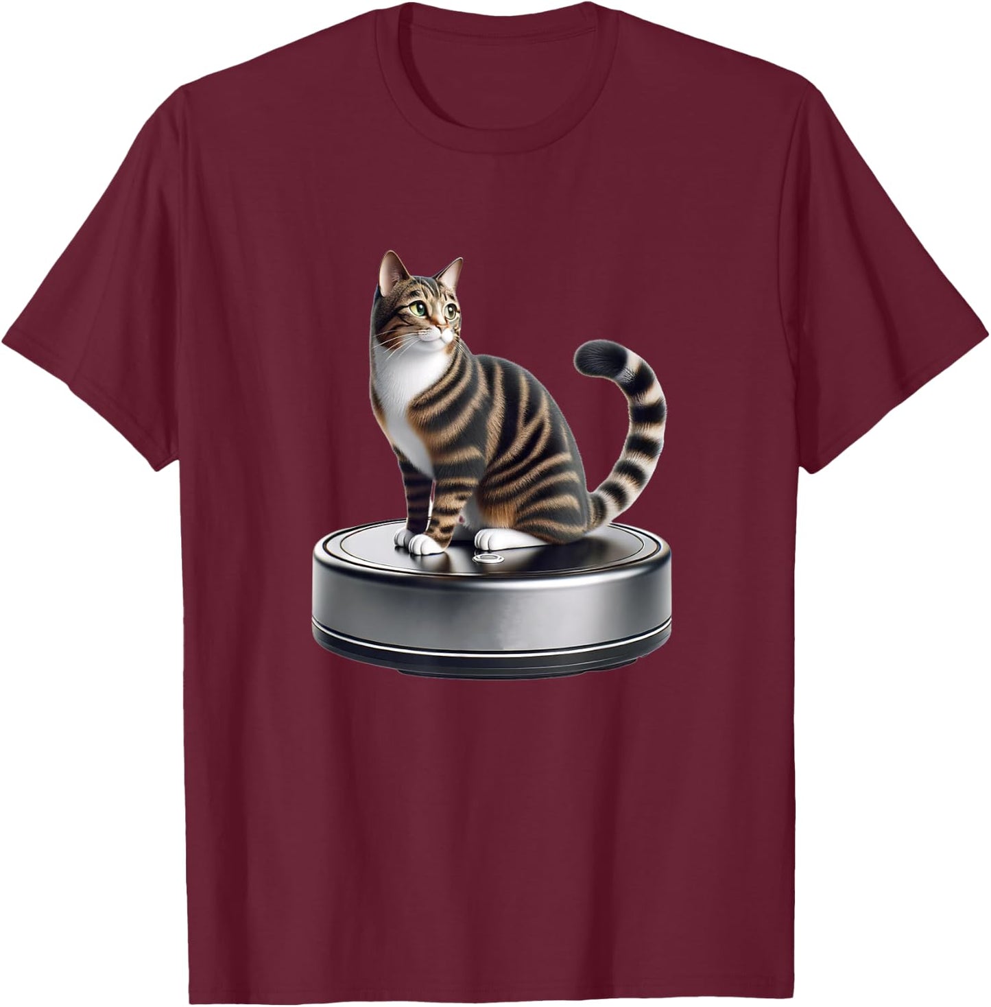 Feline Animal Friends Apparel for Cat Enthusiasts Robotic Toy Vacuum Cleaner Kitten Lover Cute Cat , Small T-Shirt - T-Shirt | Maroon