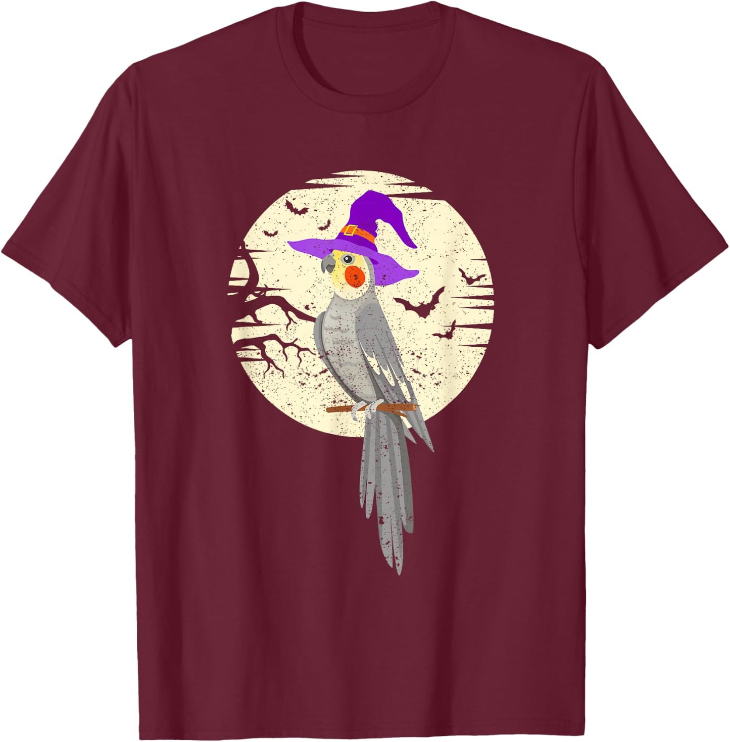 Cockatiel Bird Witch Hat Funny Halloween Animal Lover Scary T-Shirt - T-Shirt | Maroon