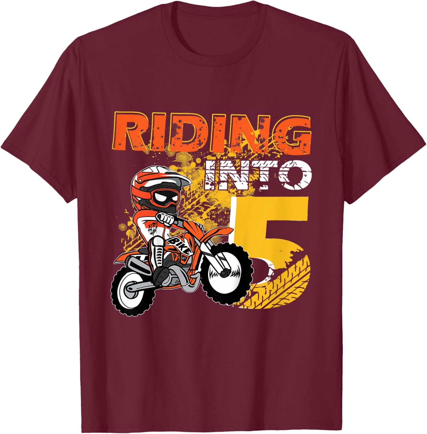 Kids Riding Into 5 Years Old Dirt Biker 5th Birthday Boys Kids T-Shirt - T-Shirt | Maroon