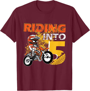 Kids Riding Into 5 Years Old Dirt Biker 5th Birthday Boys Kids T-Shirt - T-Shirt | Maroon