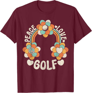 60s 70s Groovy Rainbow Outfit Hippie Lover Peace Love Golf T-Shirt - T-Shirt | Maroon
