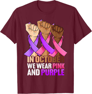 Breast Cancer Domestic Violence Awareness Pink Purple Ribbon T-Shirt - T-Shirt | Maroon