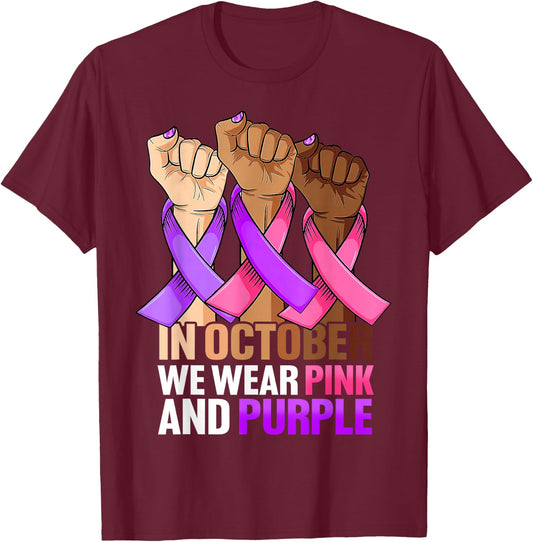 Breast Cancer Domestic Violence Awareness Pink Purple Ribbon T-Shirt - T-Shirt | Maroon