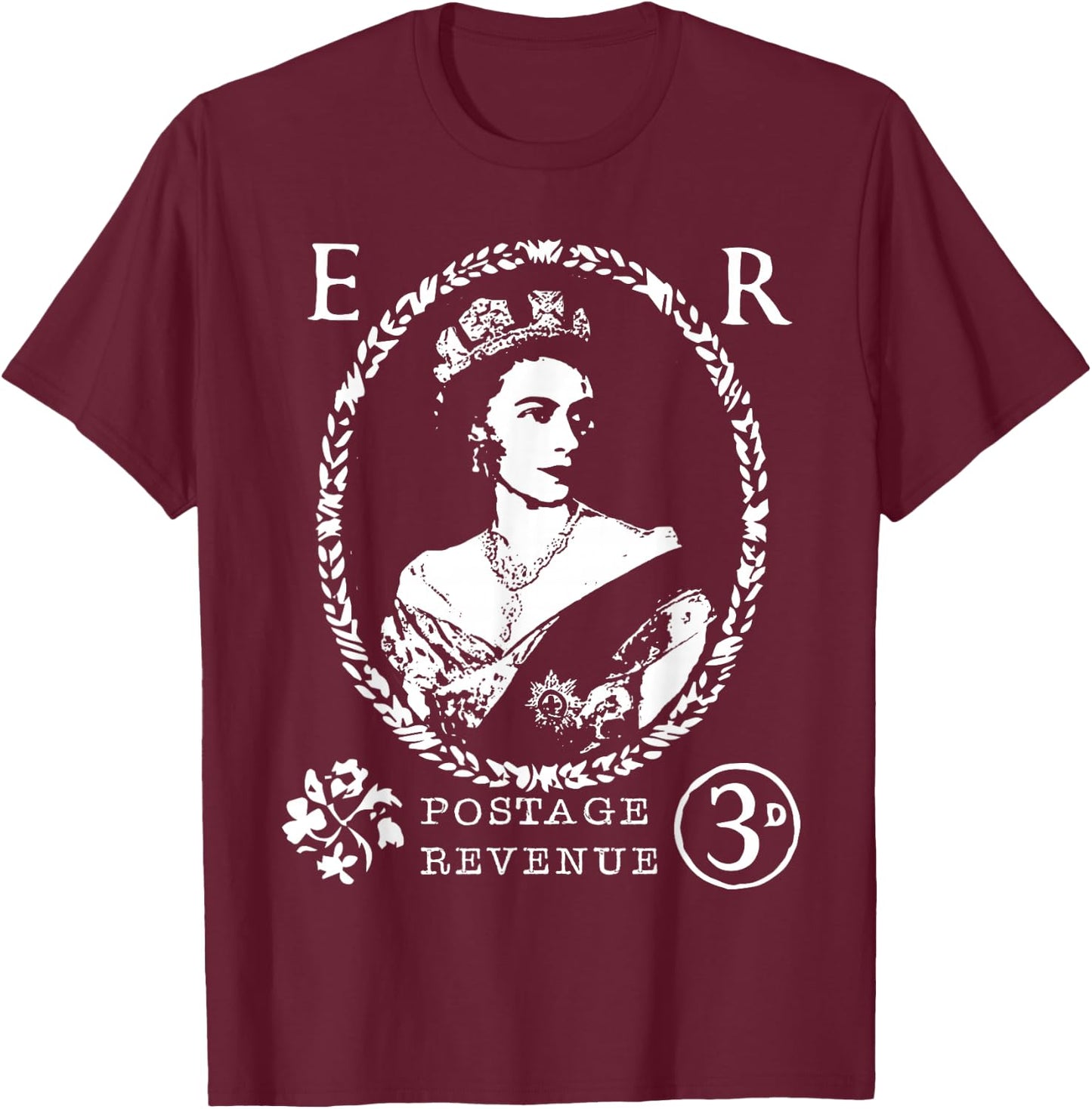 Queen Elizabeth II ER Crown UK Britain Monarch Distressed T-Shirt - T-Shirt | Maroon