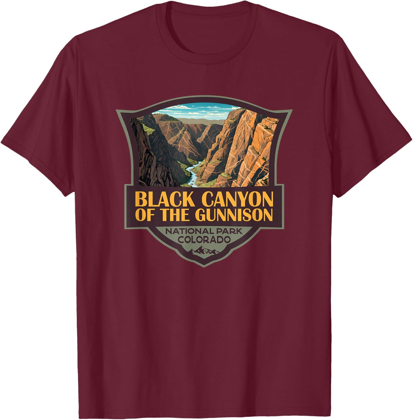 Black Canyon Of The Gunnison Illustration Travel Retro Badge T-Shirt - T-Shirt | Maroon