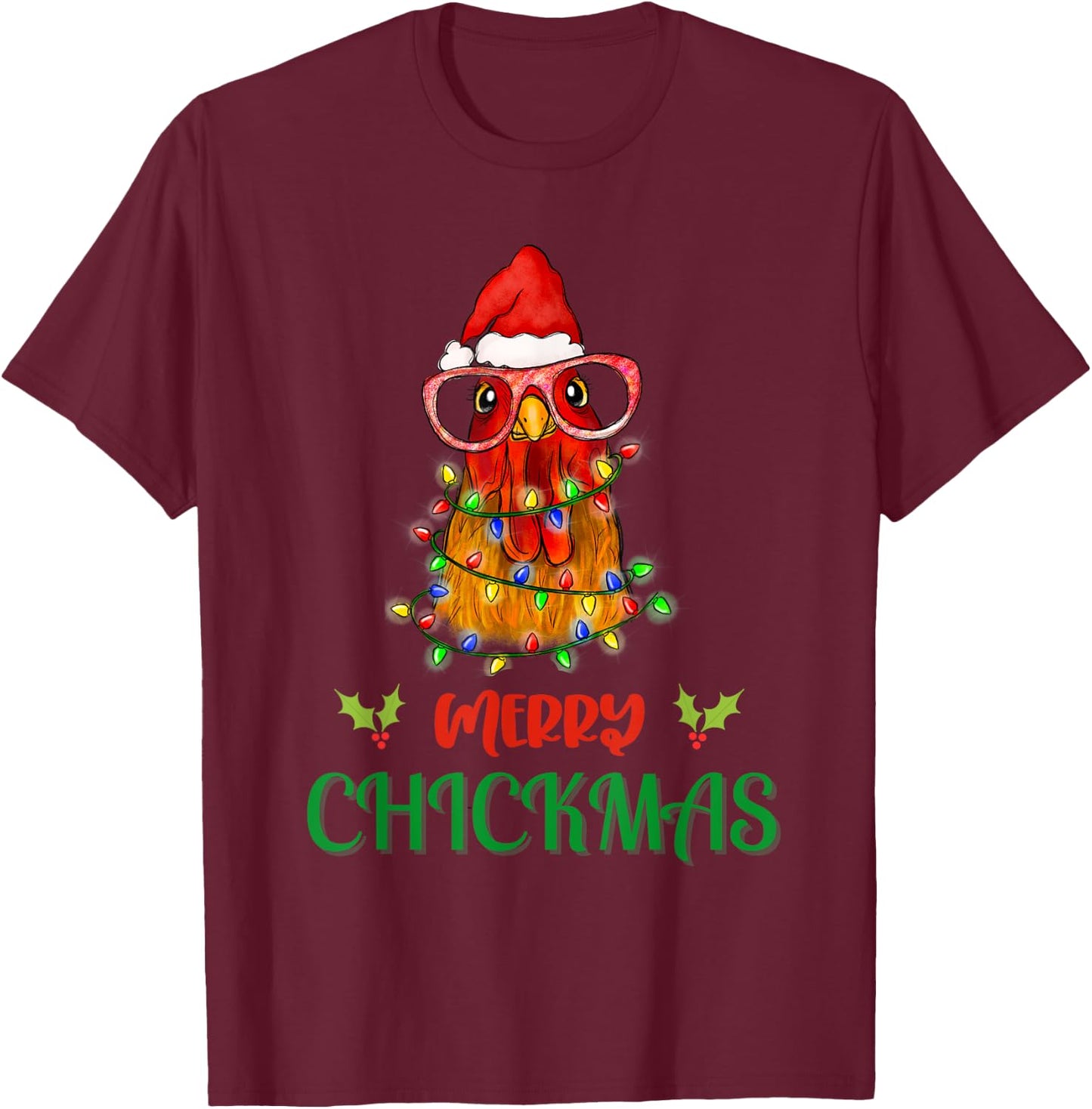 Merry Chickmas Ornament Lights Chicken Farmer christmas T-Shirt - T-Shirt | Maroon